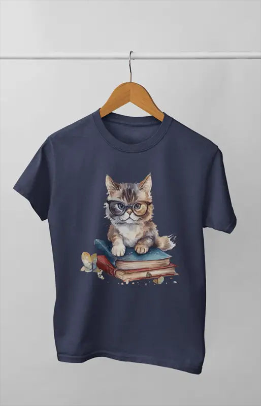 Girl Round Neck Half Sleeve CutieW color Cat - 11Y / Navy Blue